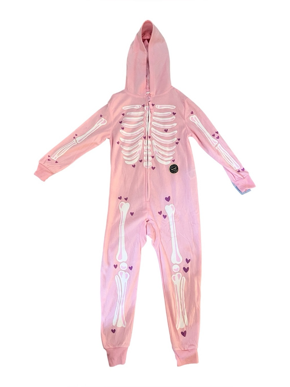 Cat & Jack Pink Hooded Skeleton Print Kids One-Piece Pajama - Picture 2 of 2